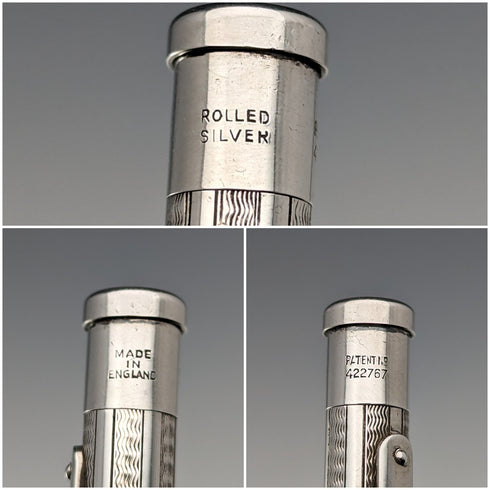 British Vintage Yard O' Red Rolled Silver Push-Pull Pencil